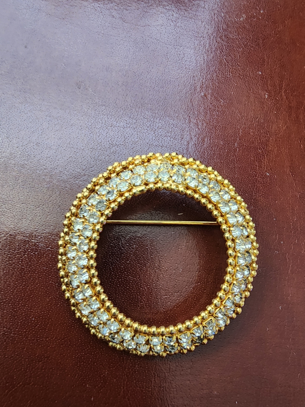 Park Lane Gold-Tone Circle Brooch with Clear Crystals